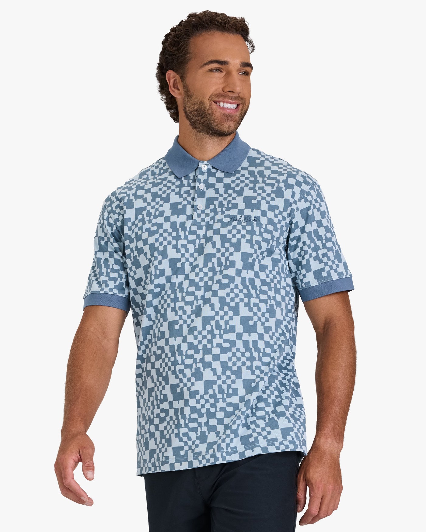 Bad Birdie Jacquard Pixelate polo in Blue Mirage
