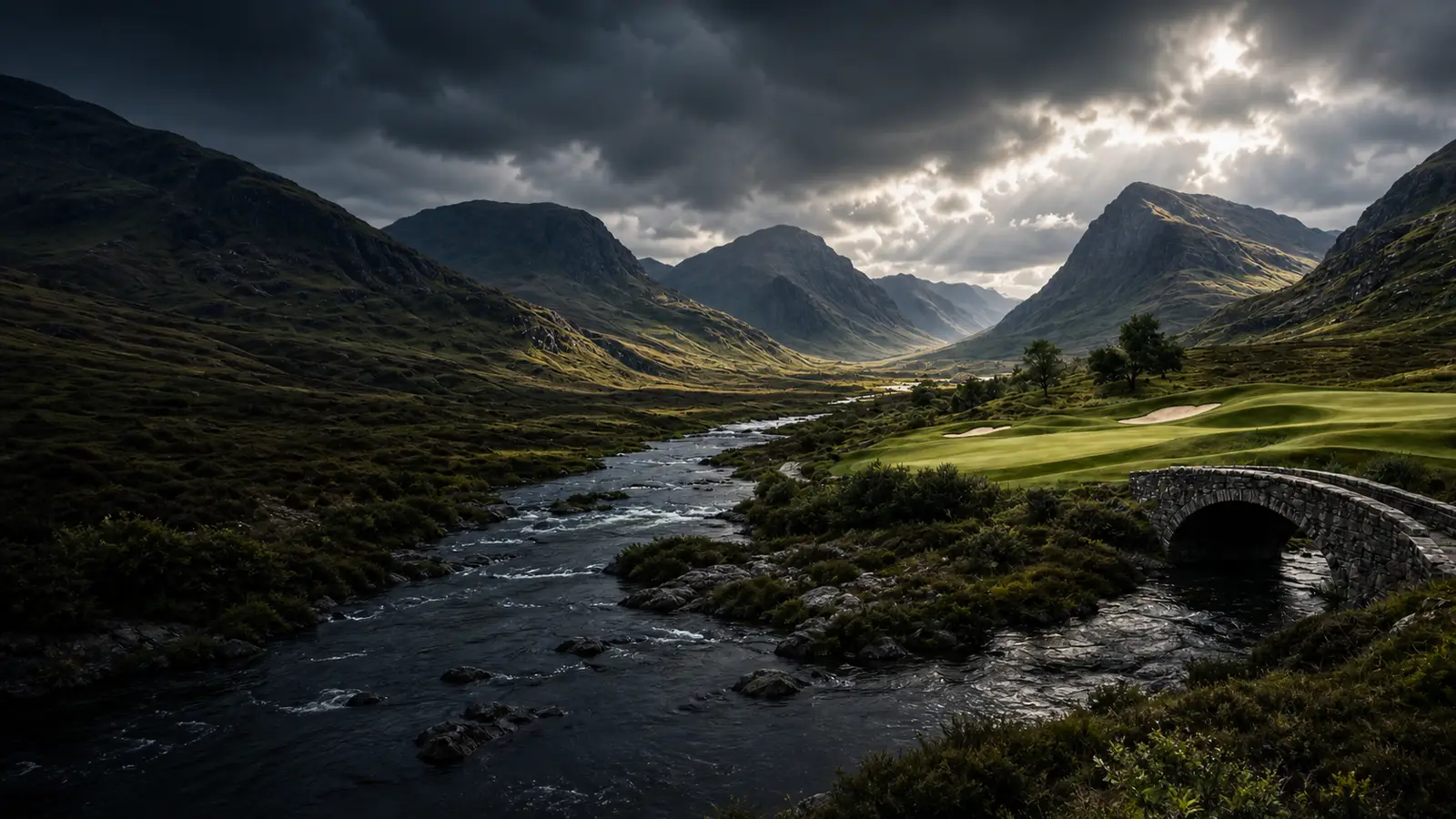 Golfer teeing off in the Scottish Highlands